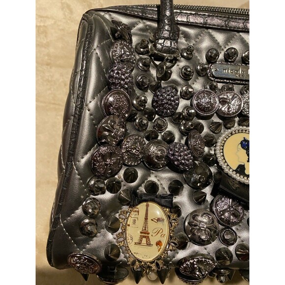 Nicole Lee USA Rare Buttons Spikes Jeweled Handbag Limited Edition Rock Retro - Picture 4 of 9